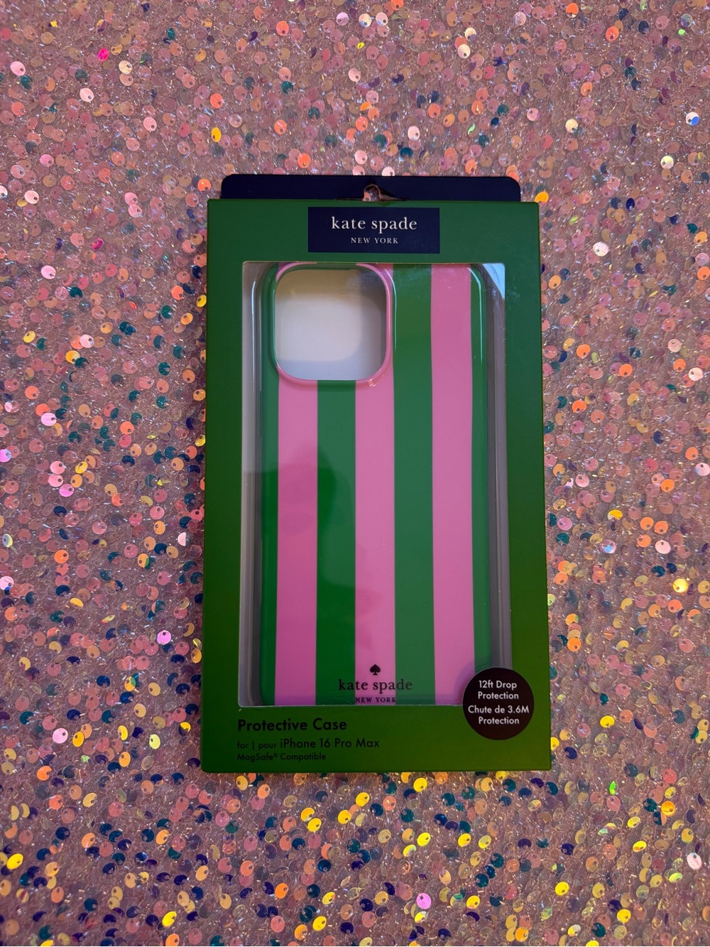 kate spade iPhone 16 Pro Max Protective Case - Pink/Green Vertical Stripes - NWT
